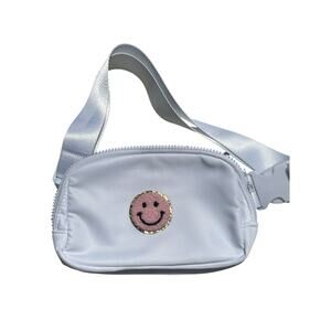 White Fanny Pack‎ Crossbody Bag Pink Smiley Face Patch Festival Y2K Travel Waist